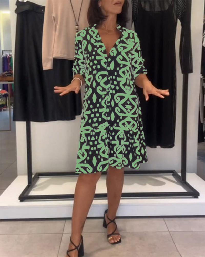 Chic V-Neck Printed Dress