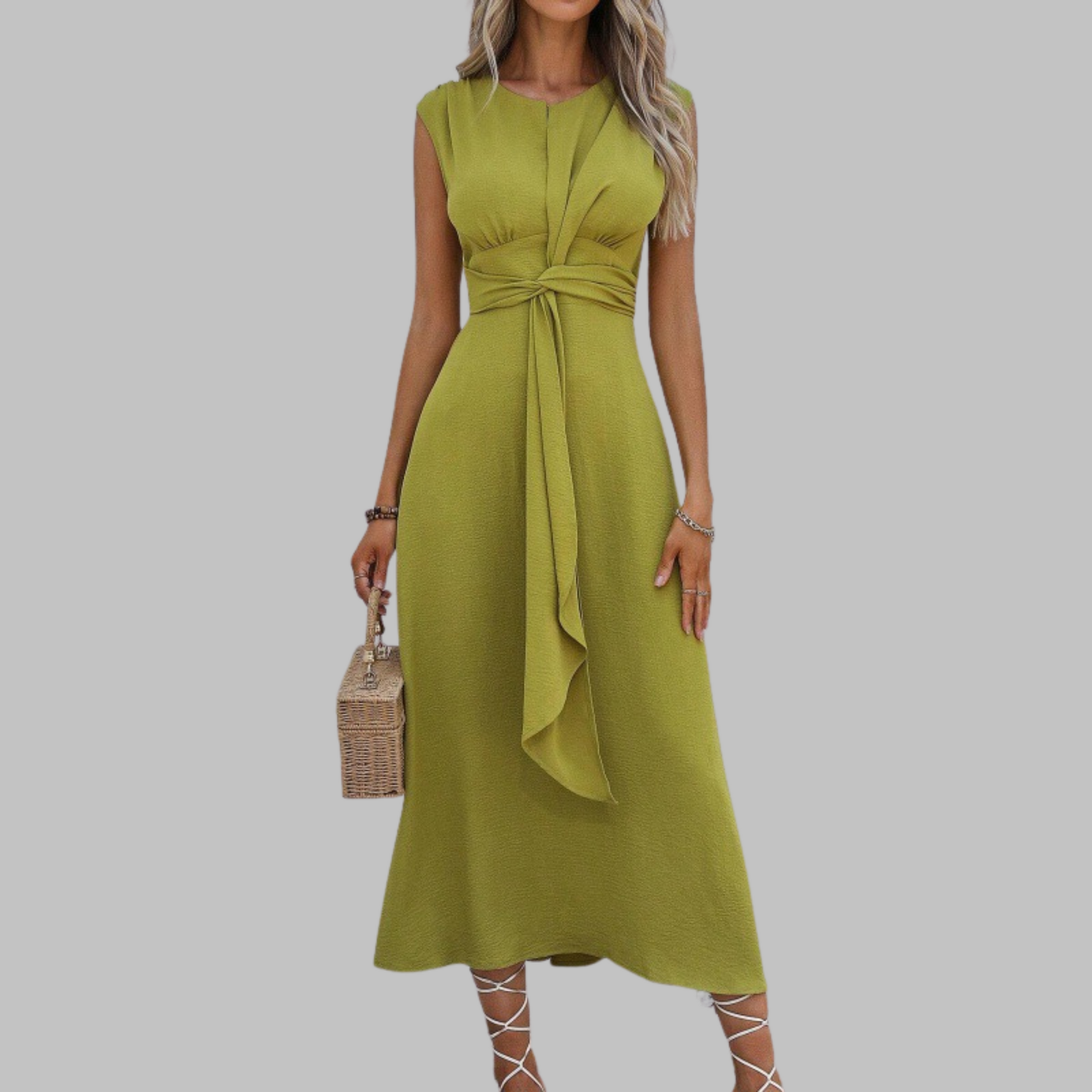 Elegant Long Sleeveless Dress with Round Neck - Chic Maxi Dress for Women