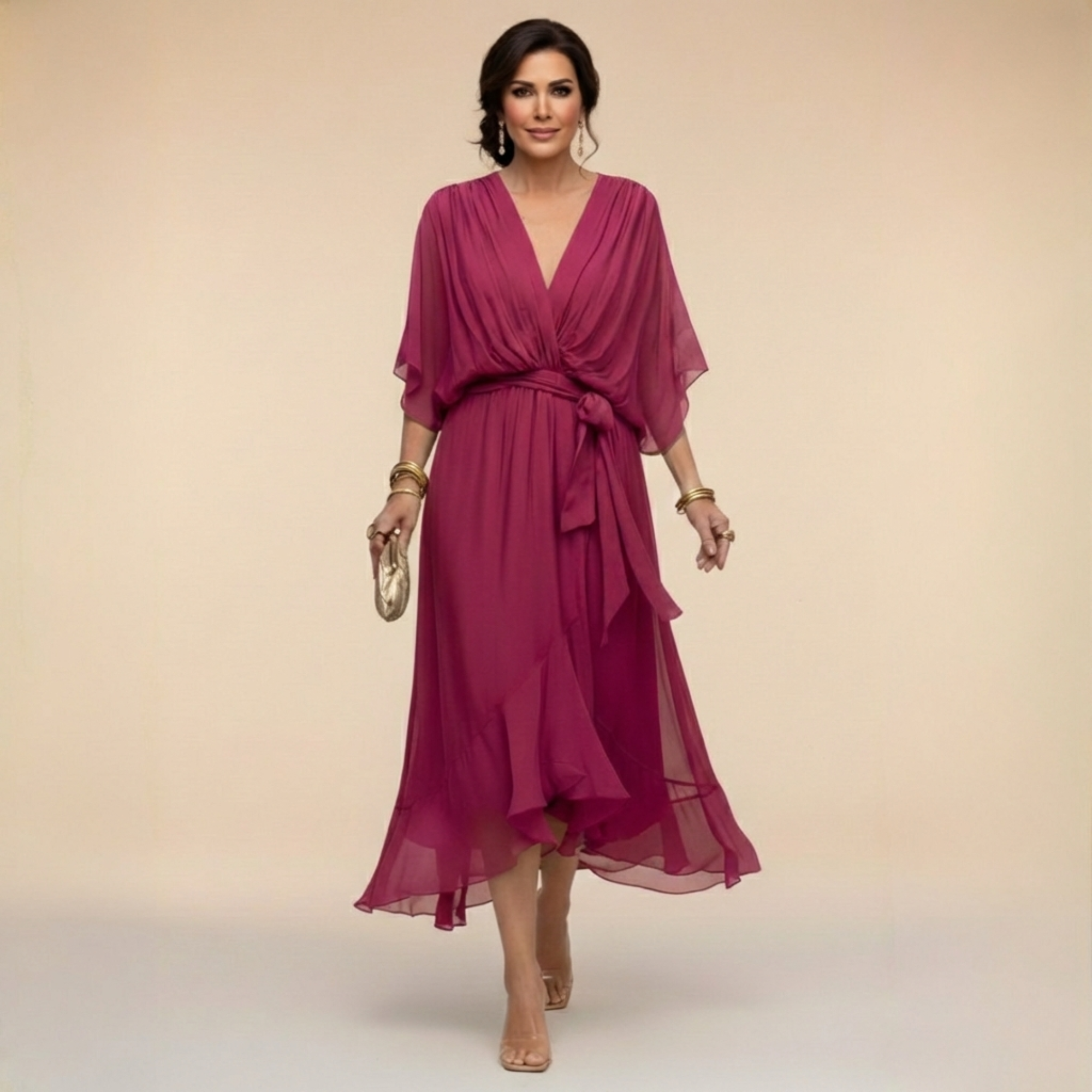 MARTA™ | CHIFFON DRESS WITH V-NECK