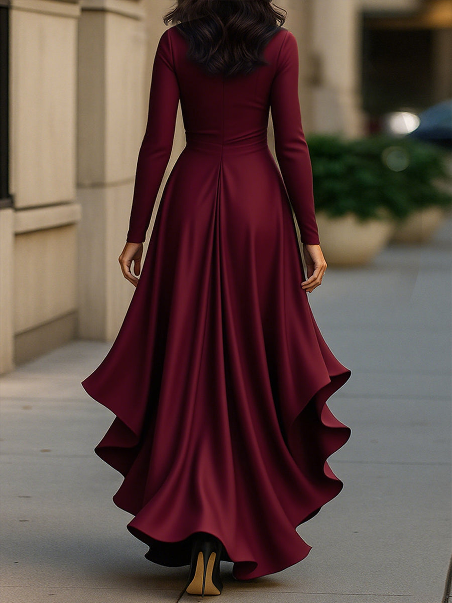 Palma | Maxi Dress in Draped Satin with Ruffle Details