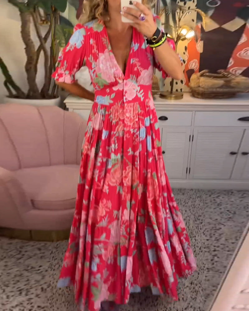 Catrisa ~ V-Neck Floral Pocket Dress