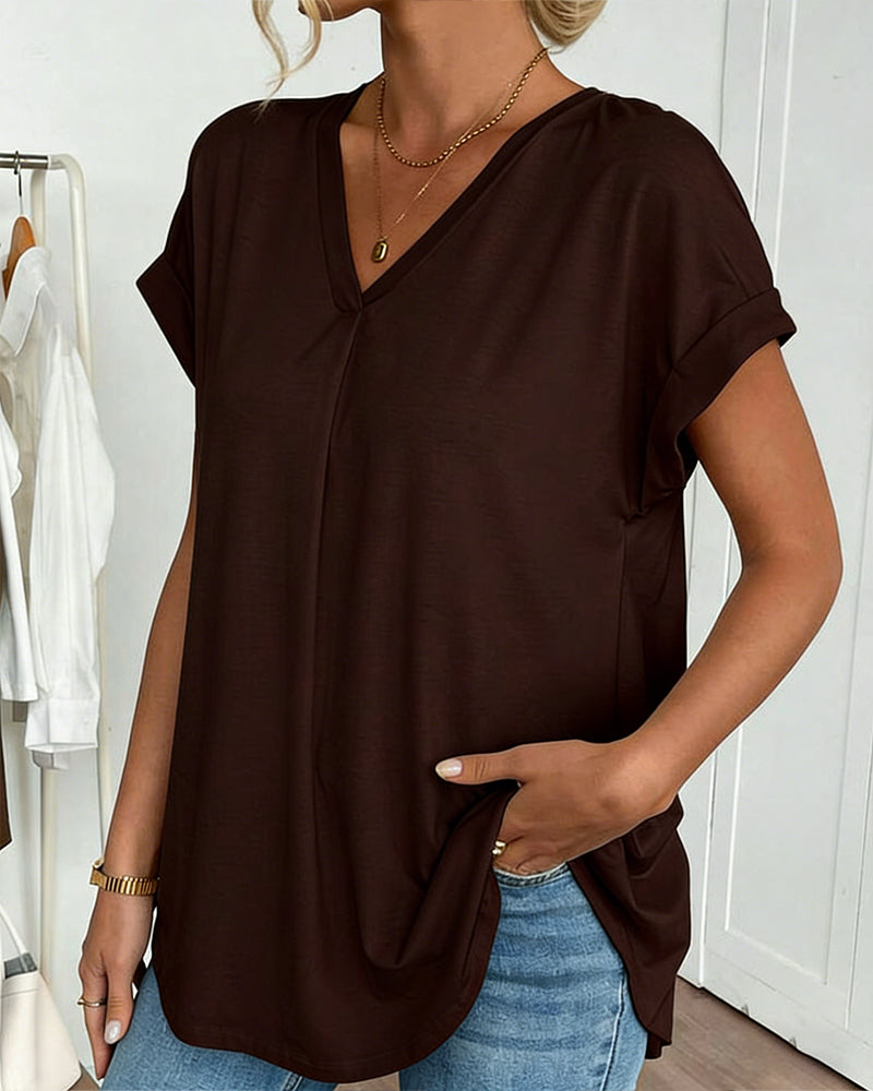 Short Sleeve Solid Color Patchwork Tee