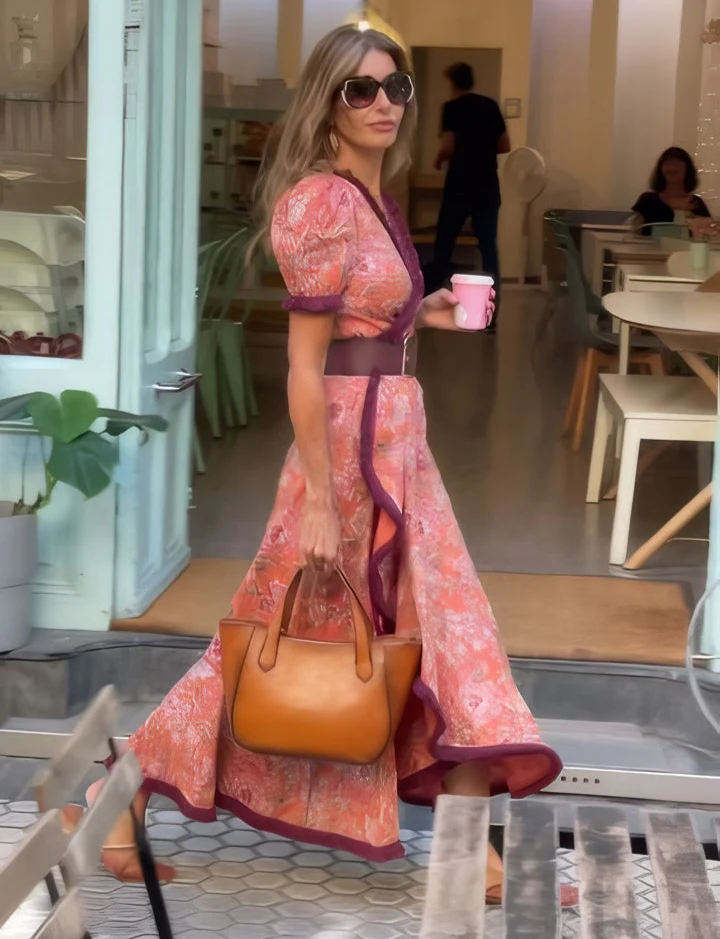 Elegant Pink Short Sleeve Maxi Dress