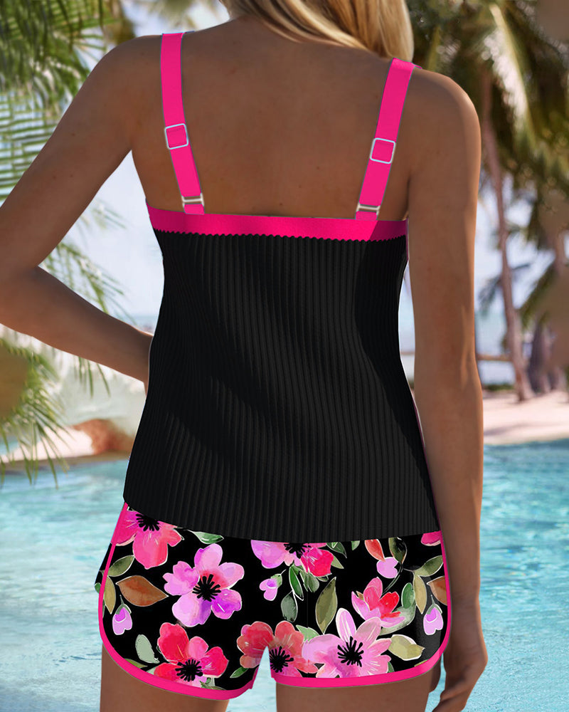 Federica - Striped Tankini Set with Shorts