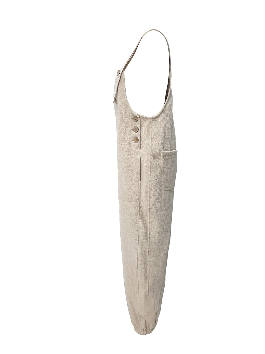 Fleece Dungarees for Women with Coconut Shell Buttons