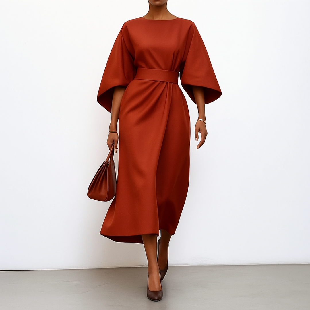 Elegant Long Dress with Batwing Sleeves