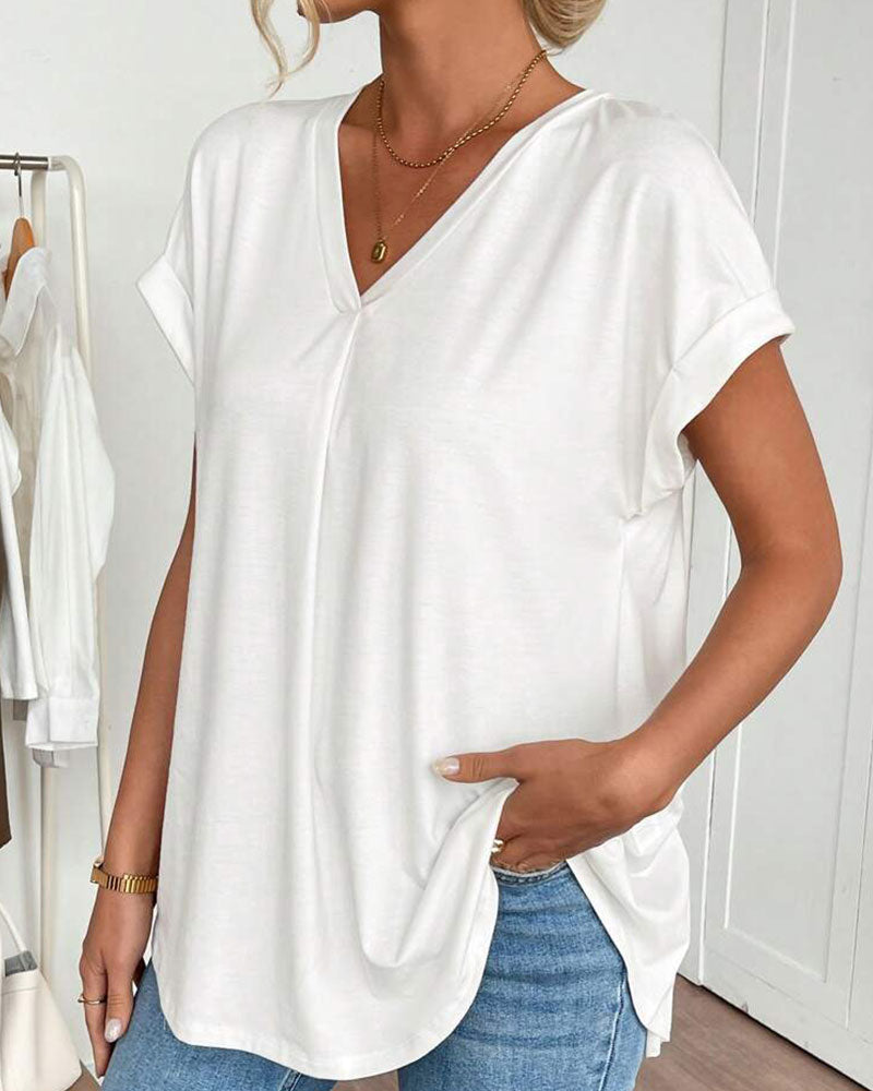 Short Sleeve Solid Color Patchwork Tee