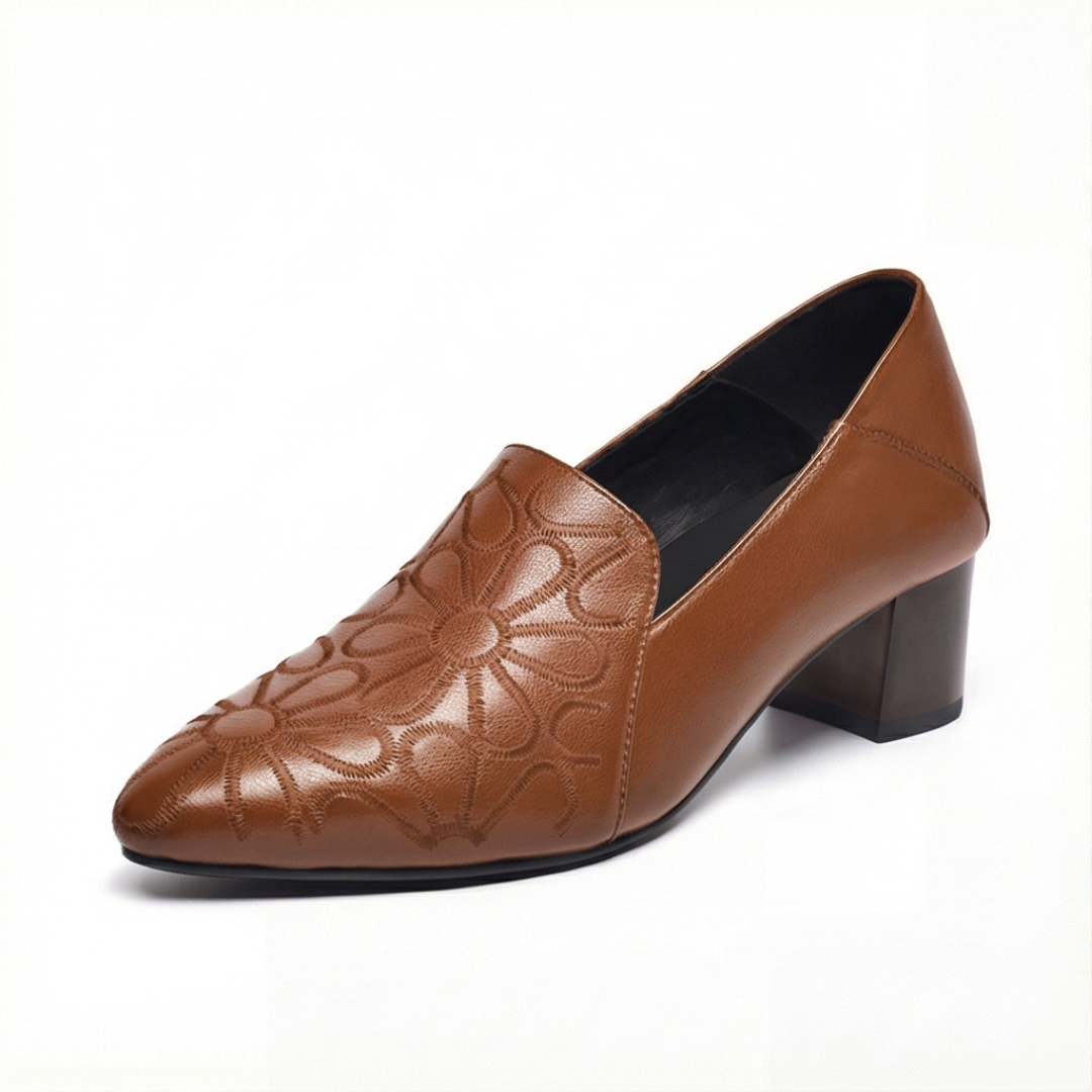 Floressa - Women's embroidered leather pumps with cushioned heel