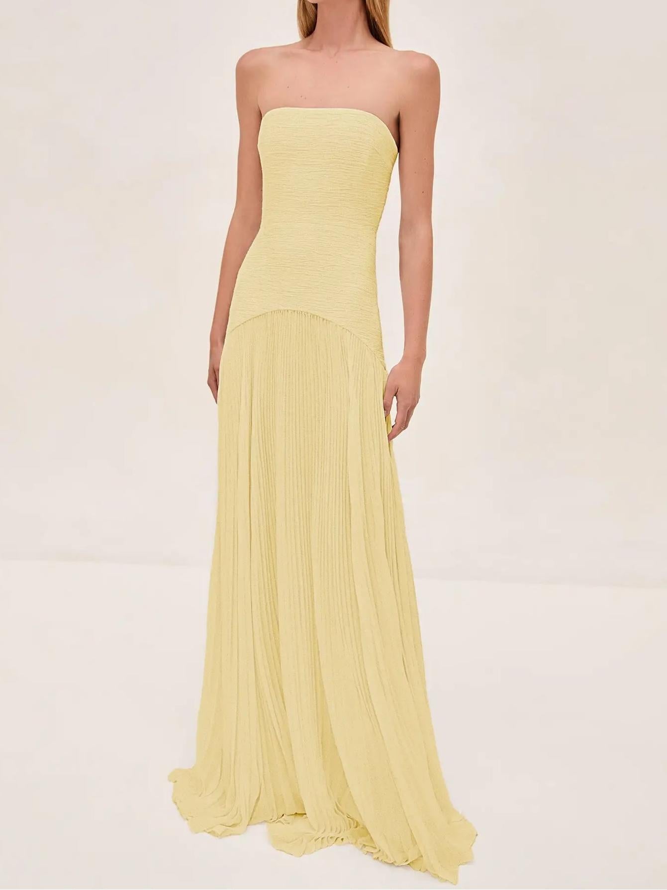 Eleanor | Women's Strapless Pleated Maxi Wedding Guest Dress