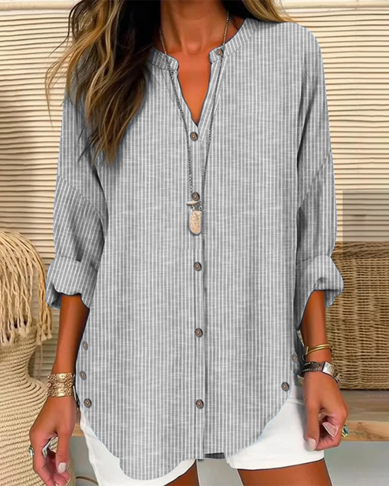 Isabella | Women’s Relaed Striped Button Blouse