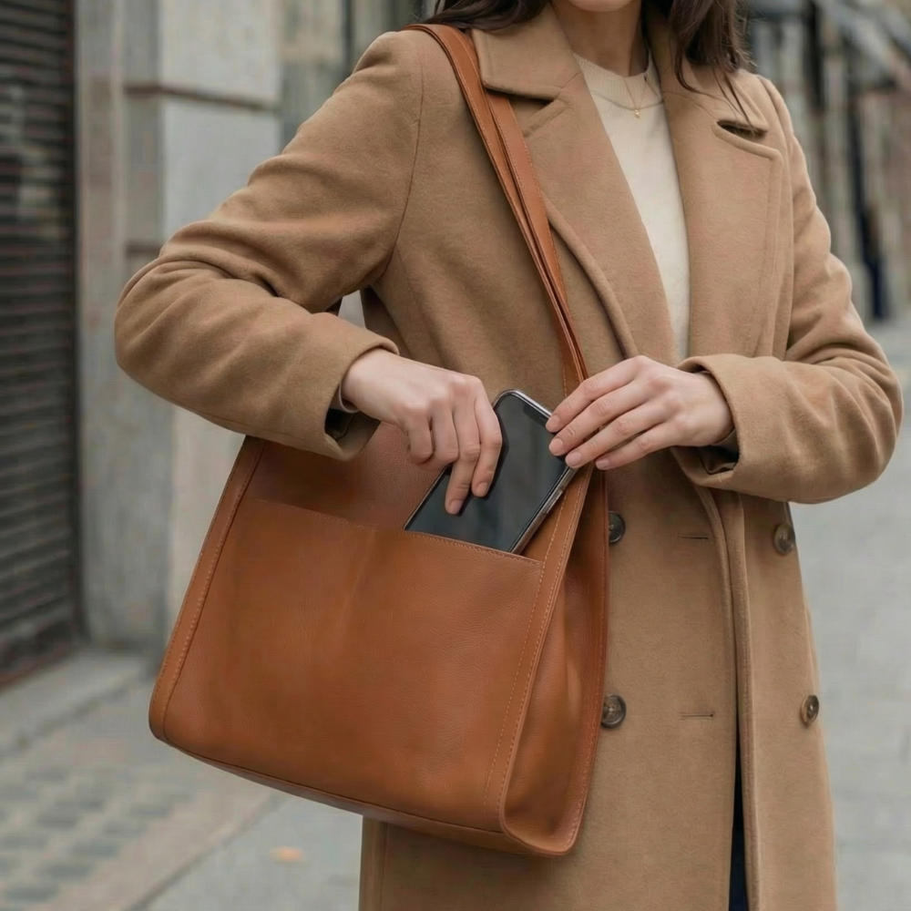 Caressa - Soft Leather Multi Pocket Shoulder Bag