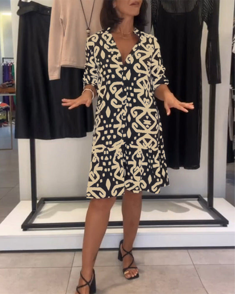 Chic V-Neck Printed Dress