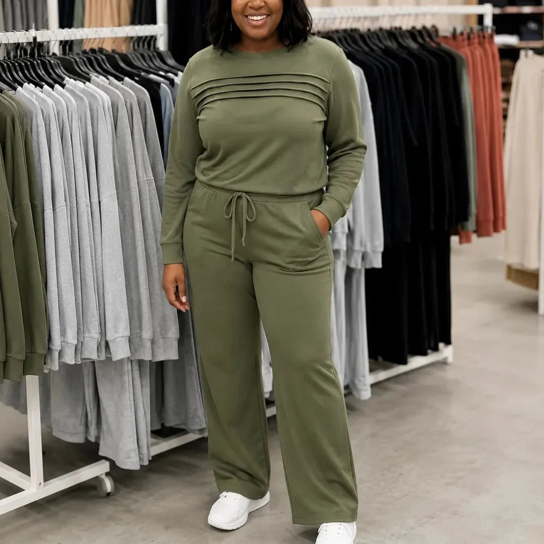 Lounara – Soft-Stretch Lounge Set with Wide-Leg Pants and Pockets