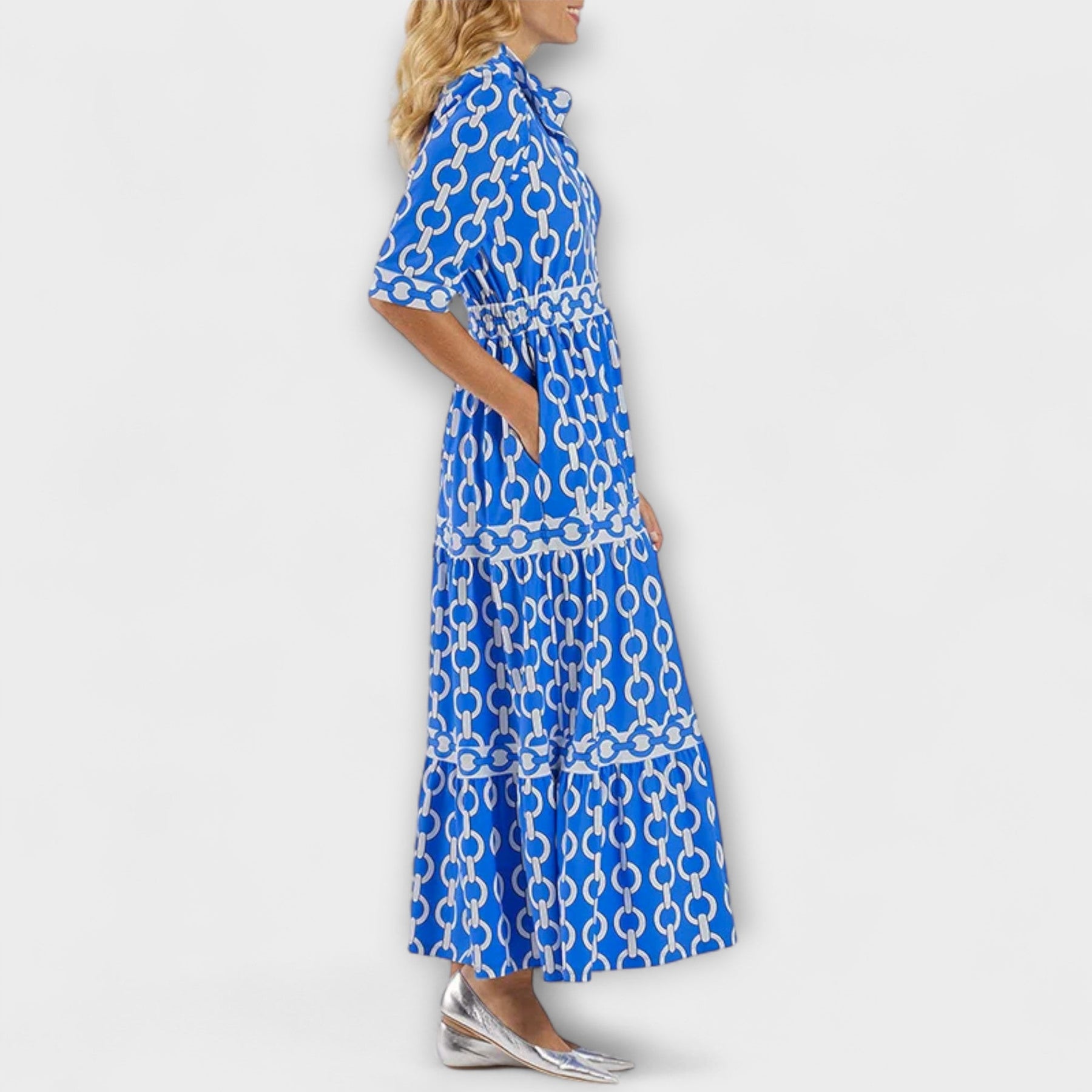 REAGAN – ELEGANT CHAIN PRINT MIDI DRESS