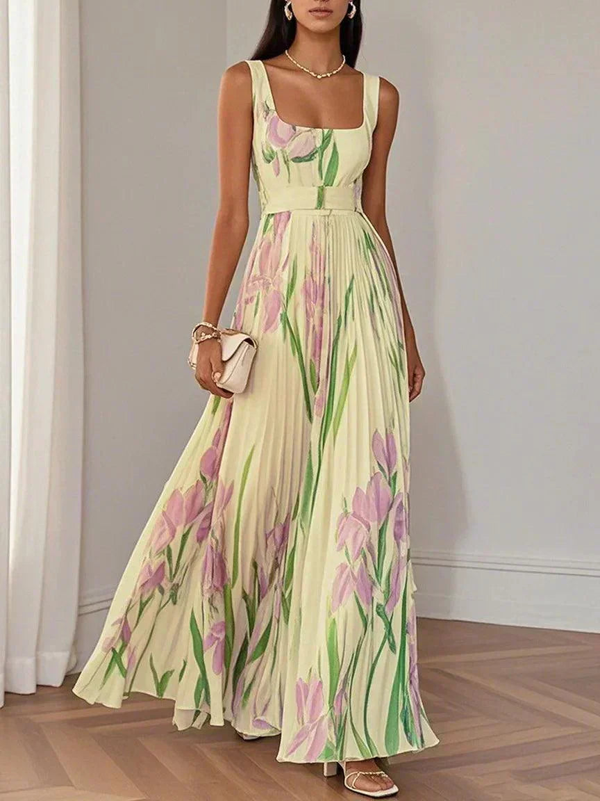 Pleated Long Dress in Mousseline - Timeless Elegance