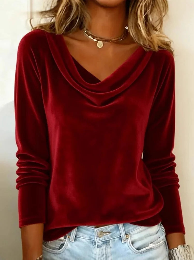 Long Sleeve Velvet Top Solid Color