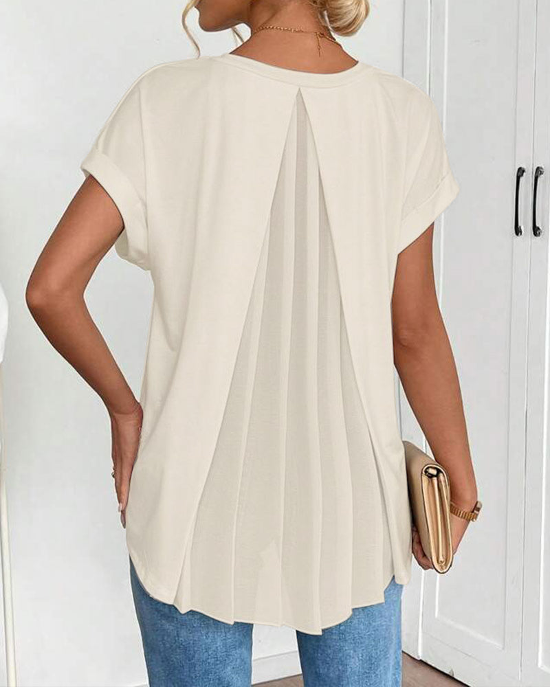 Short Sleeve Solid Color Patchwork Tee