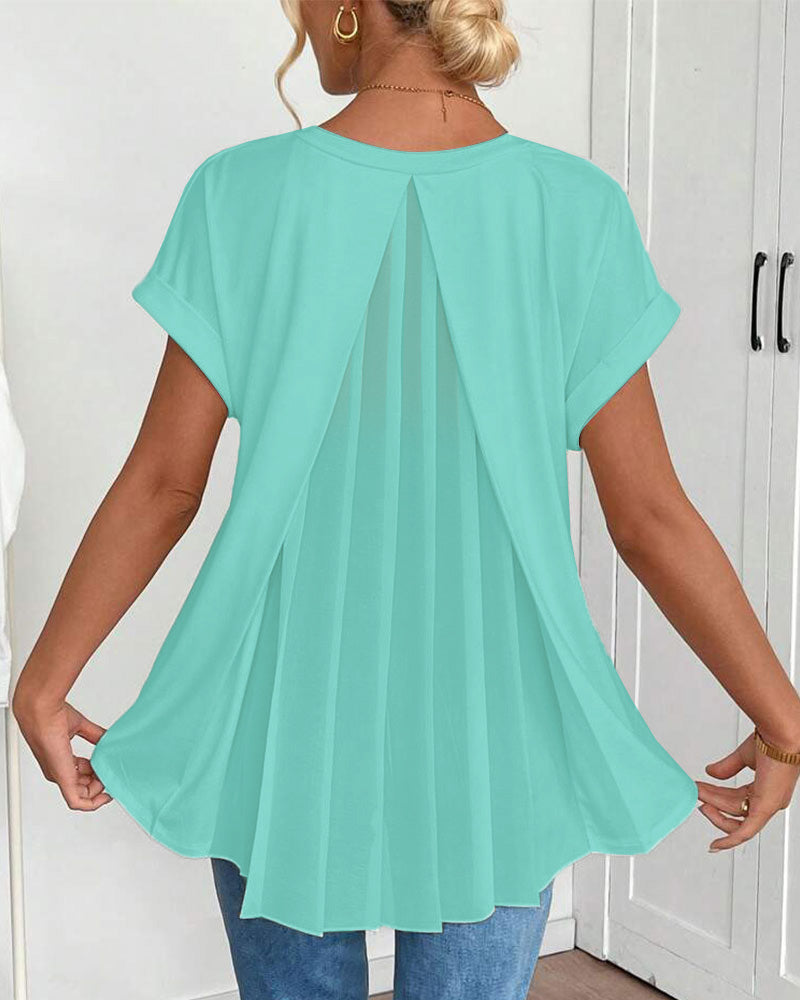 Short Sleeve Solid Color Patchwork Tee