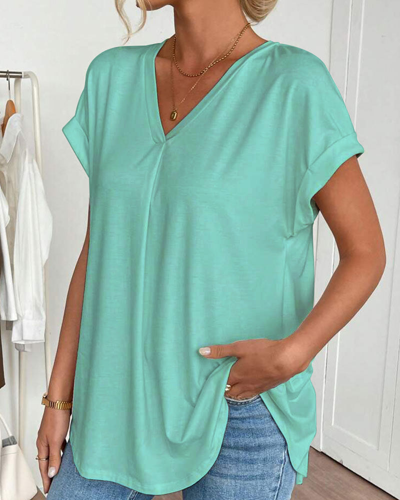 Short Sleeve Solid Color Patchwork Tee