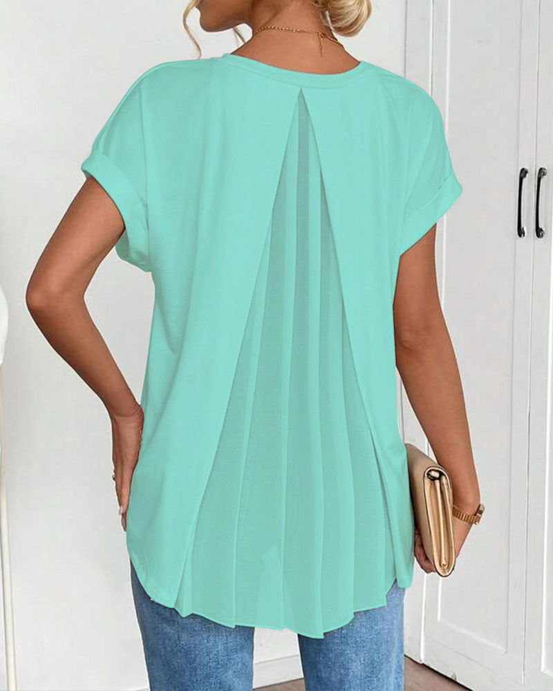 Short Sleeve Solid Color Patchwork Tee
