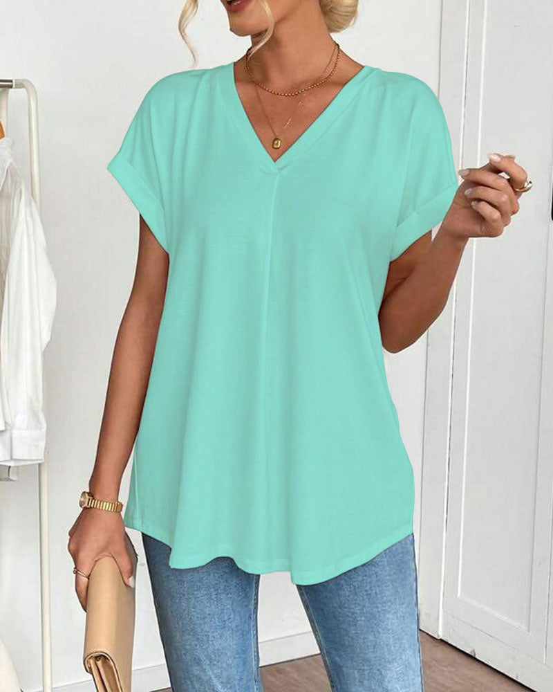 Short Sleeve Solid Color Patchwork Tee