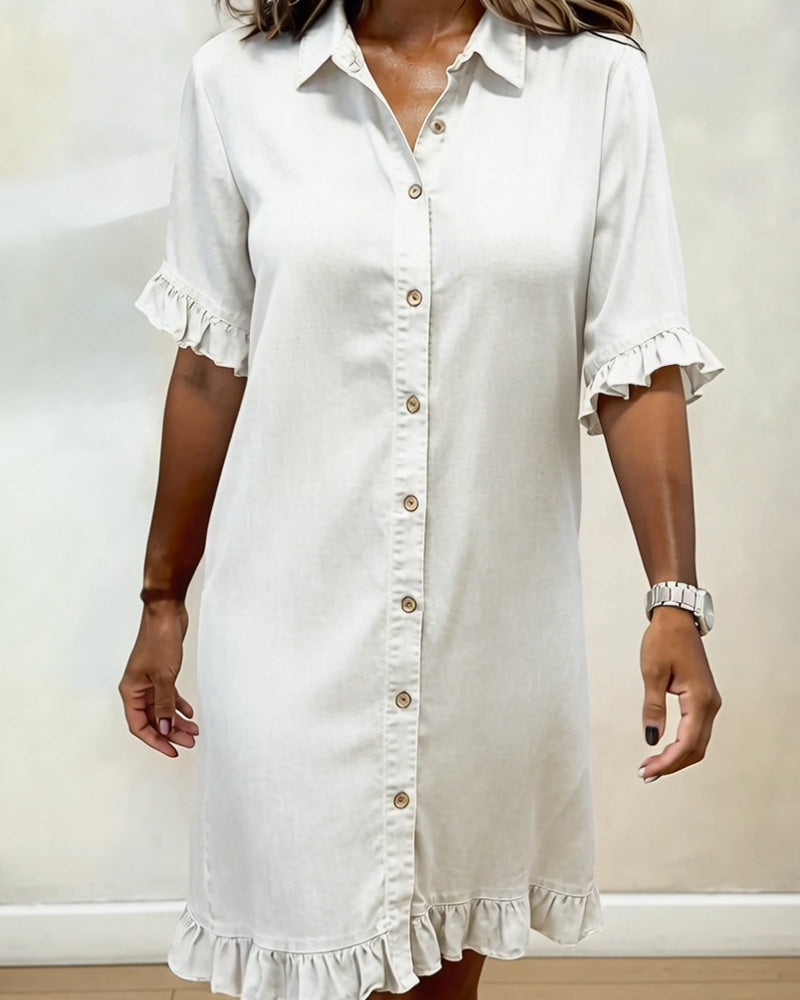 Van Delft™ | Comfortable Denim Dress with Flattering Ruching