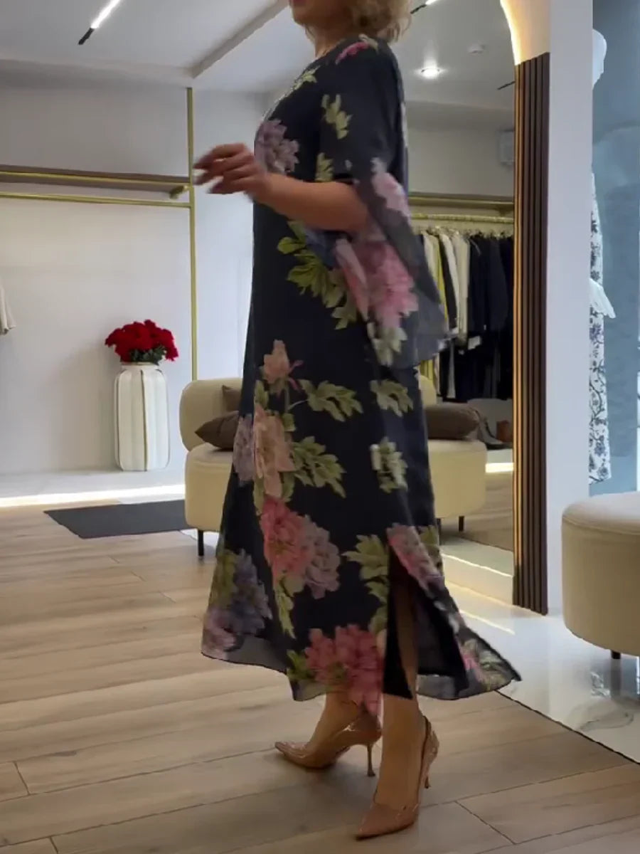 Maxi Dress with Floral Print in Lightweight and Comfortable Chiffon