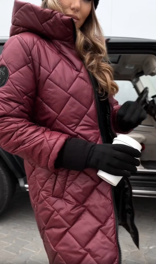 Kureha - Stylish Quilted Hooded Jacket With Zipper