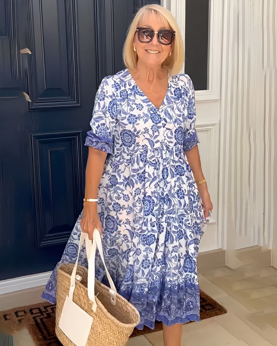 Vivian | Printed V-Neck Midi Dress
