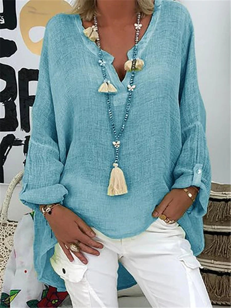 Caelina - Basic Solid Long Sleeve Shirt