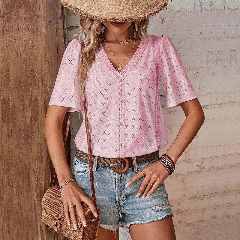 ADELHEID I SHORT-SLEEVED BLOUSE WITH V-NECK
