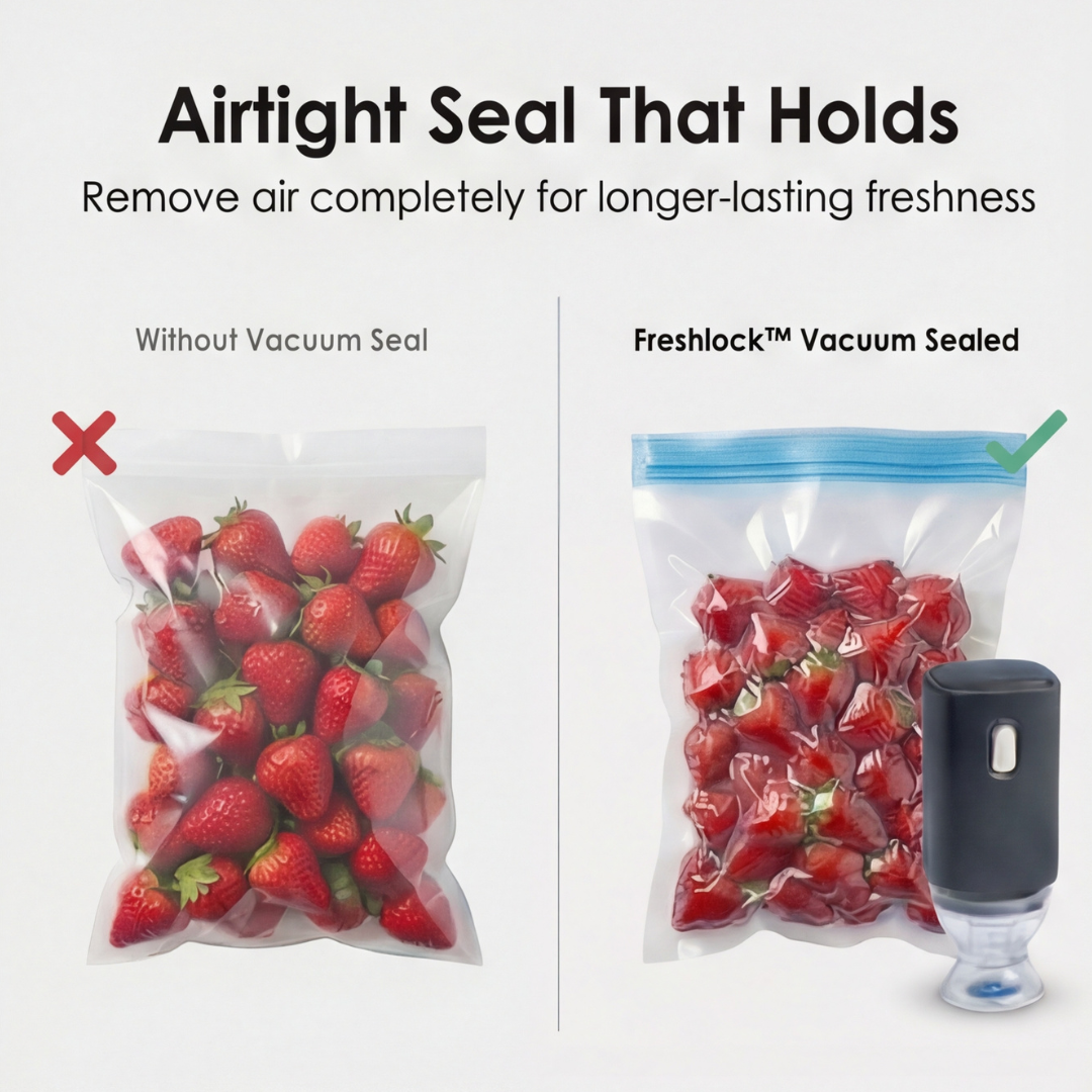 Freshvault – Handheld Vacuum Sealer with 30 Reusable Vacuum Bags (4 Sizes)
