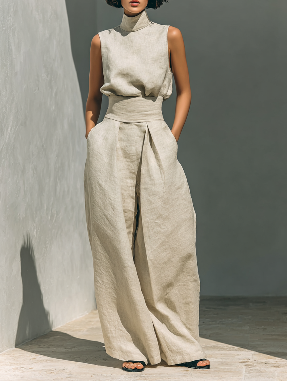 Maria™ | Minimalist Cotton & Linen Tank Top & Wide Leg Pants Set
