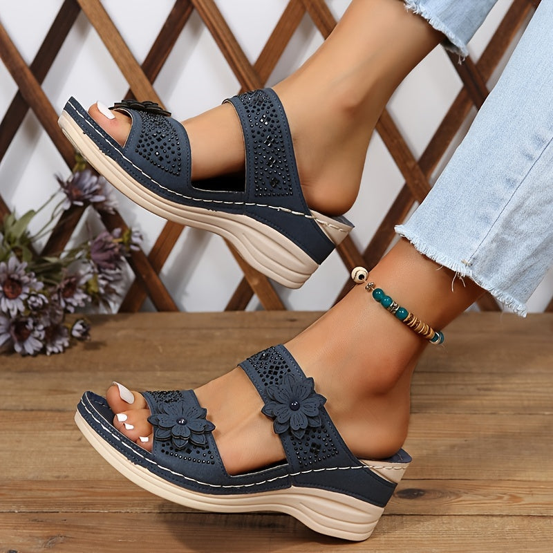 Delor Floral Wedge Slides