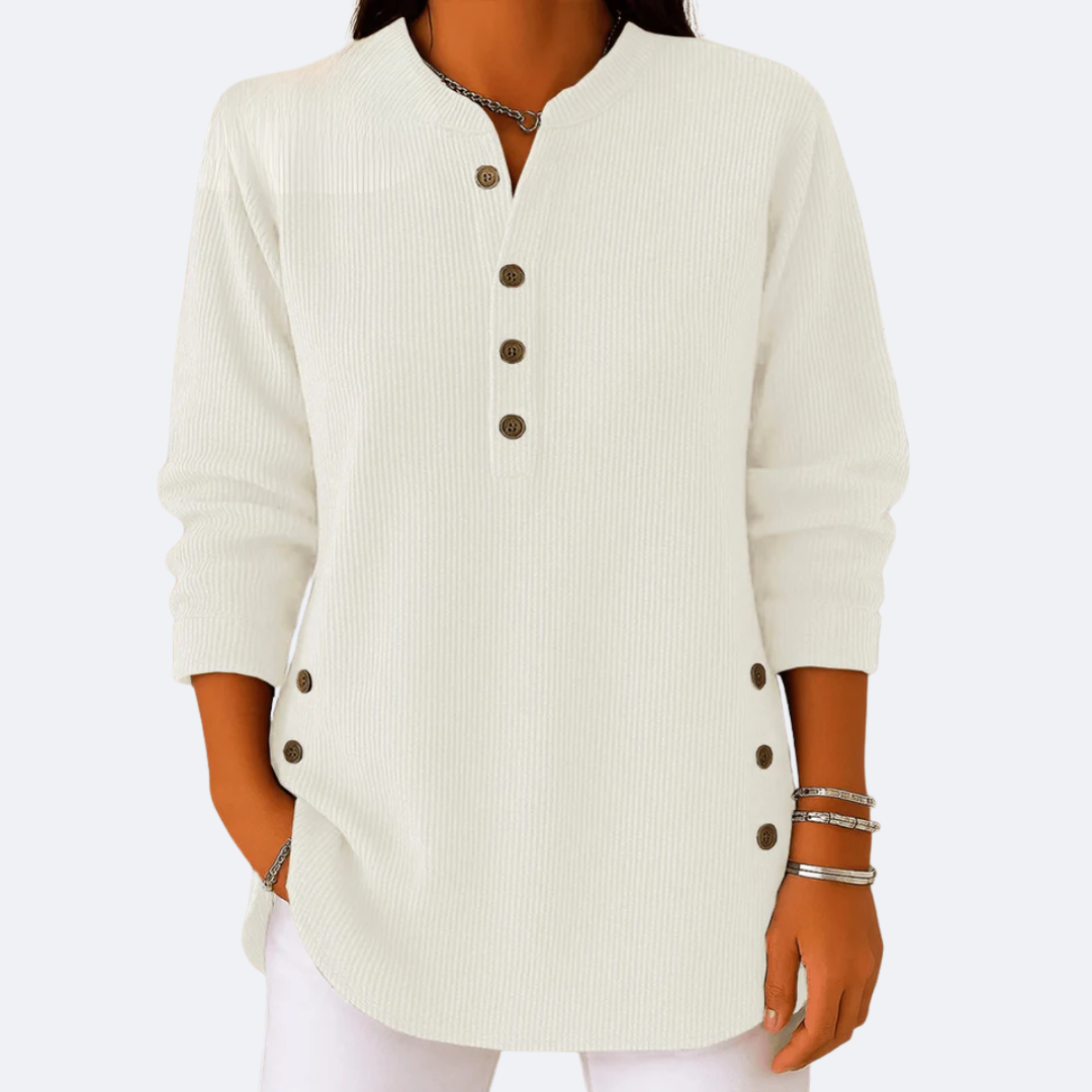ELENA - Soft Ribbed Top with Side Buttons