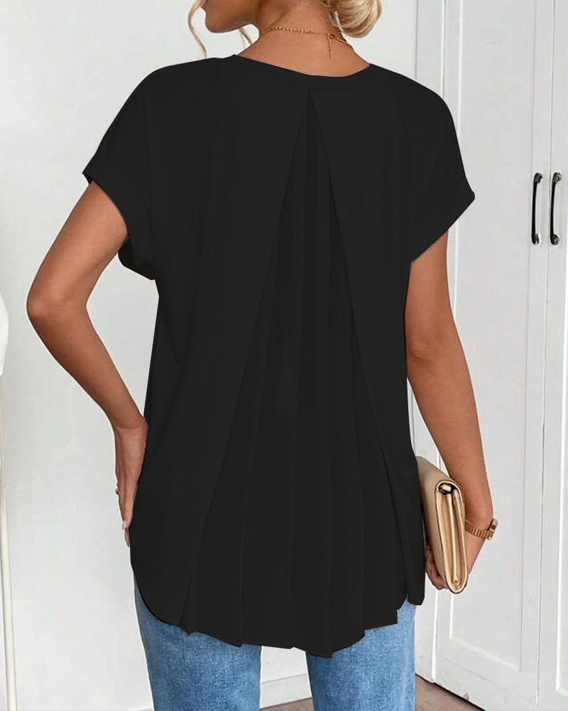 Short Sleeve Solid Color Patchwork Tee