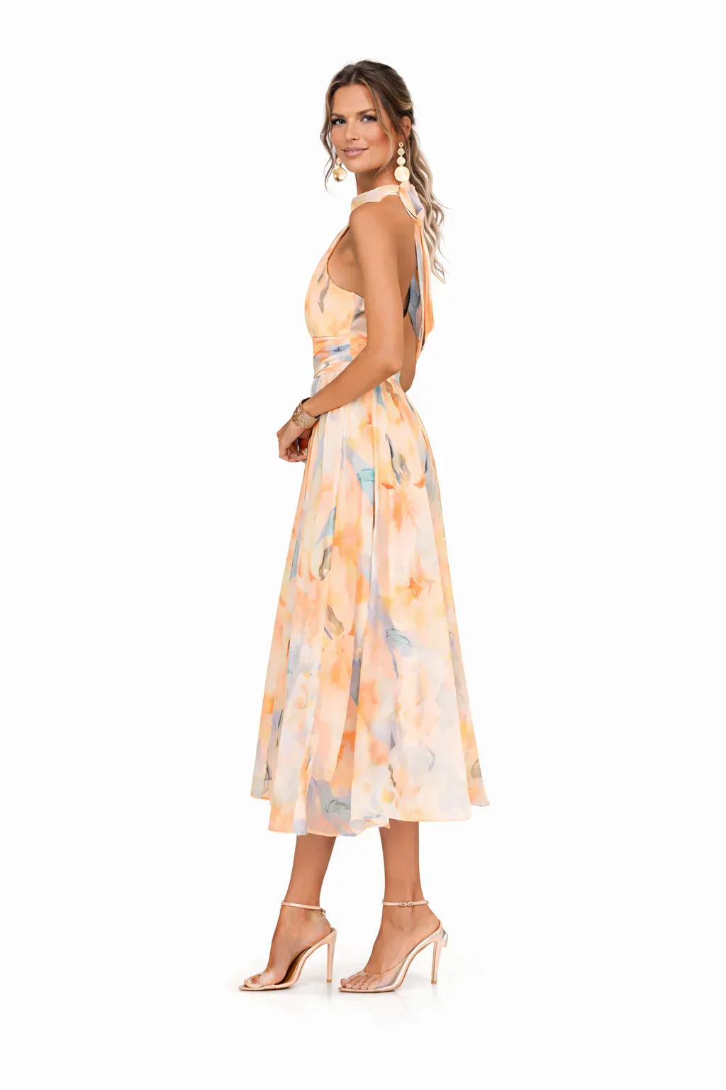 Esther | Halter Neck Dress with Watercolor Print