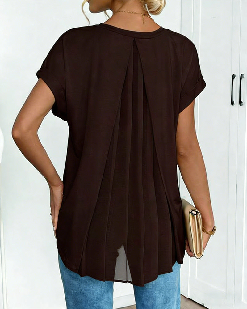 Short Sleeve Solid Color Patchwork Tee