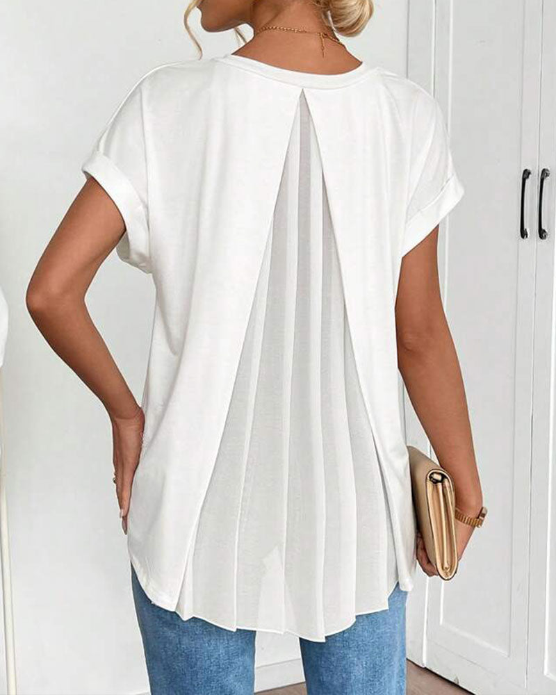Short Sleeve Solid Color Patchwork Tee