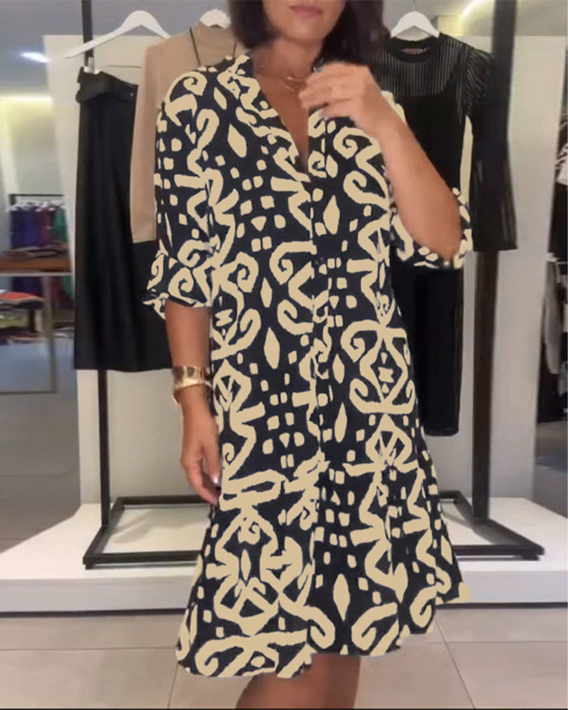 Chic V-Neck Printed Dress
