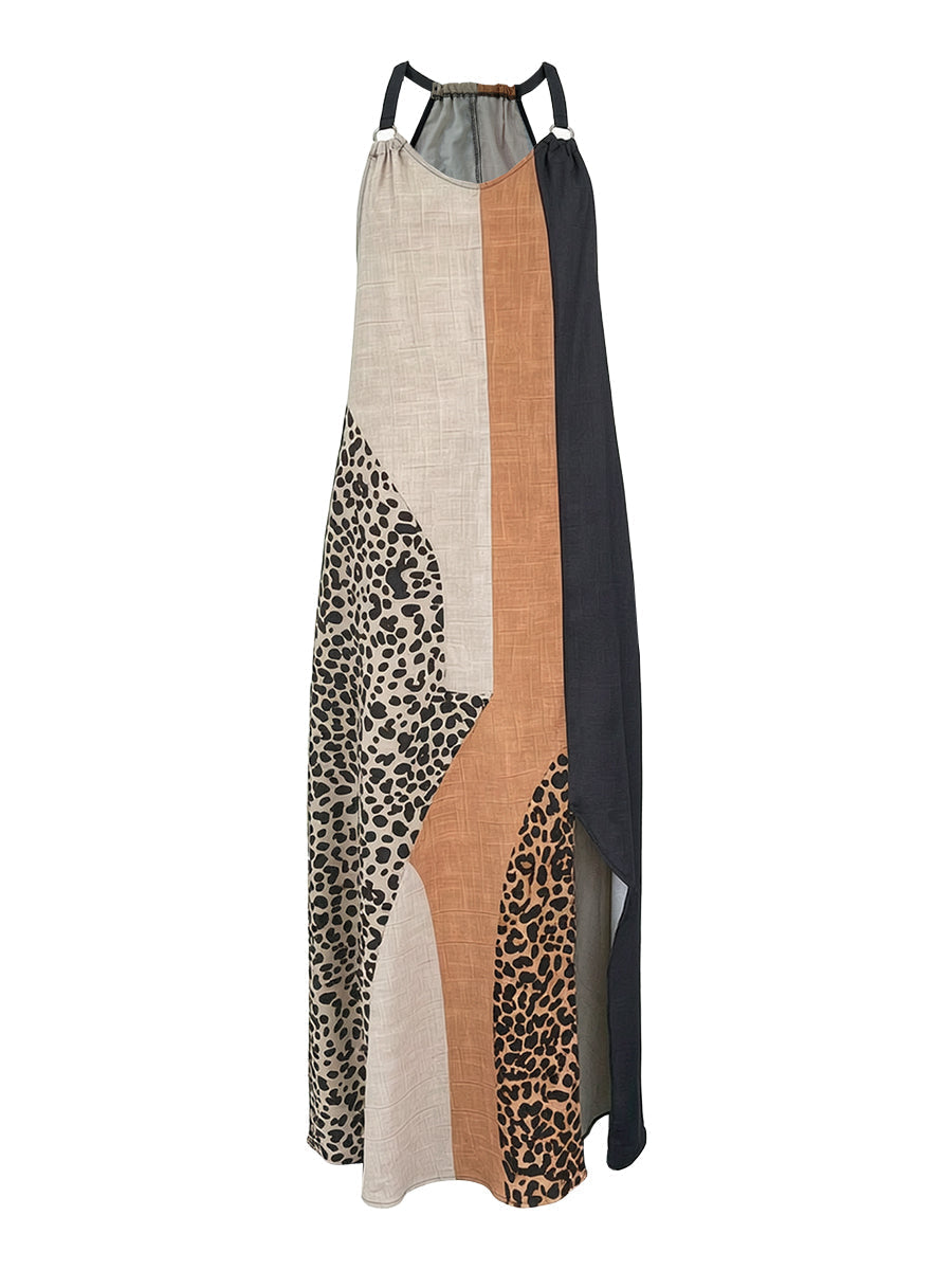 Terina - Long Dress with Leopard Print Panels