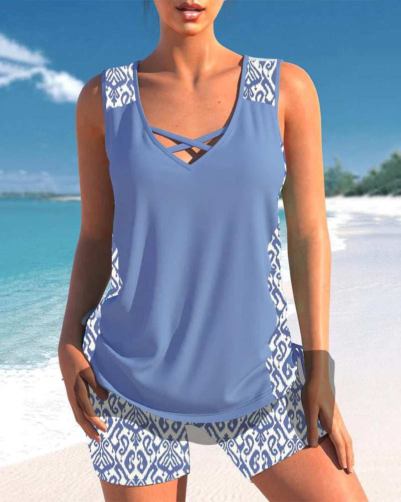 Lena - Tankini with Geometric Print and V-Neck