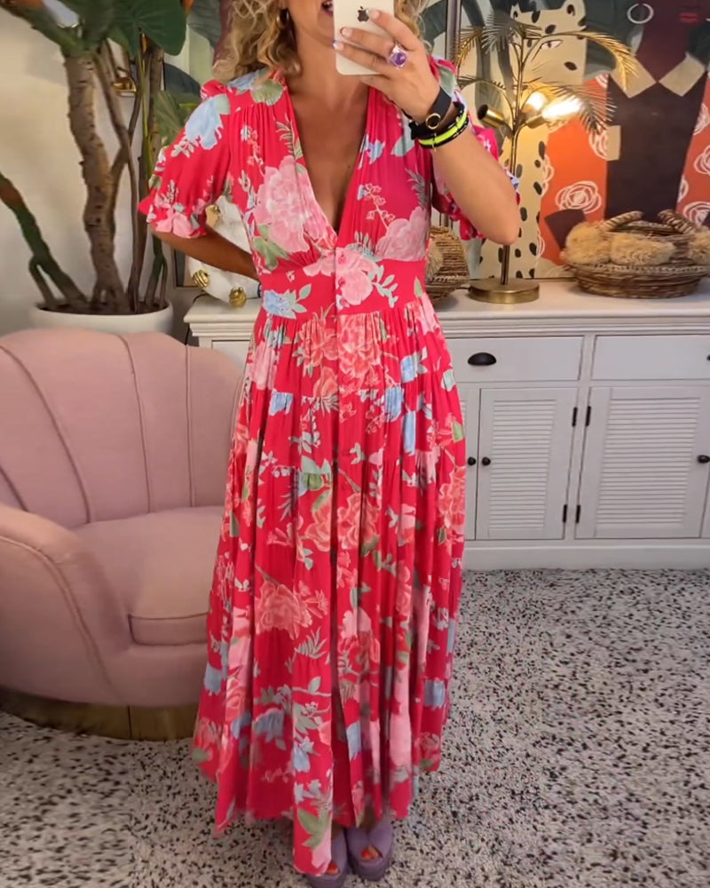 Catrisa ~ V-Neck Floral Pocket Dress
