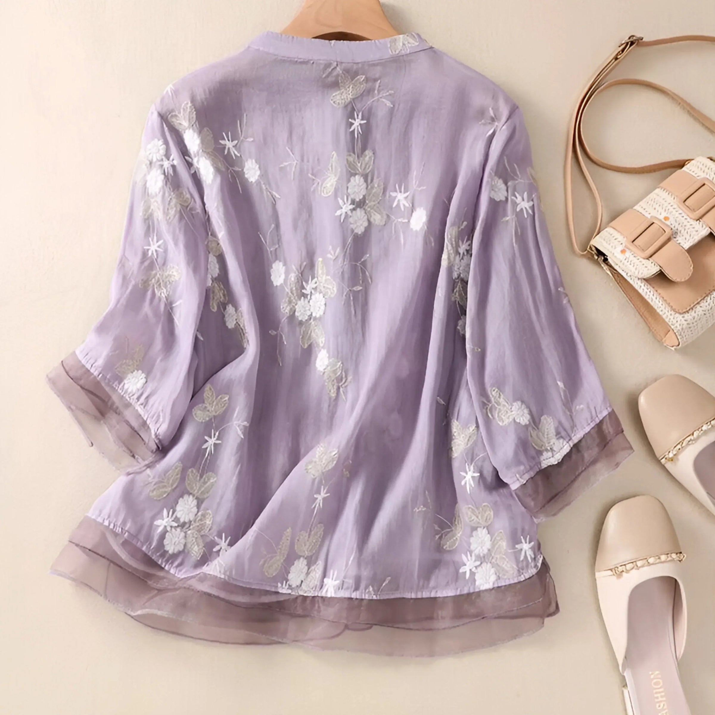 Peyton - Cotton Top with Embroidered Flowers