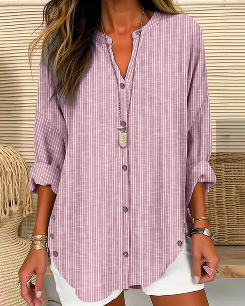 Isabella | Women’s Relaed Striped Button Blouse