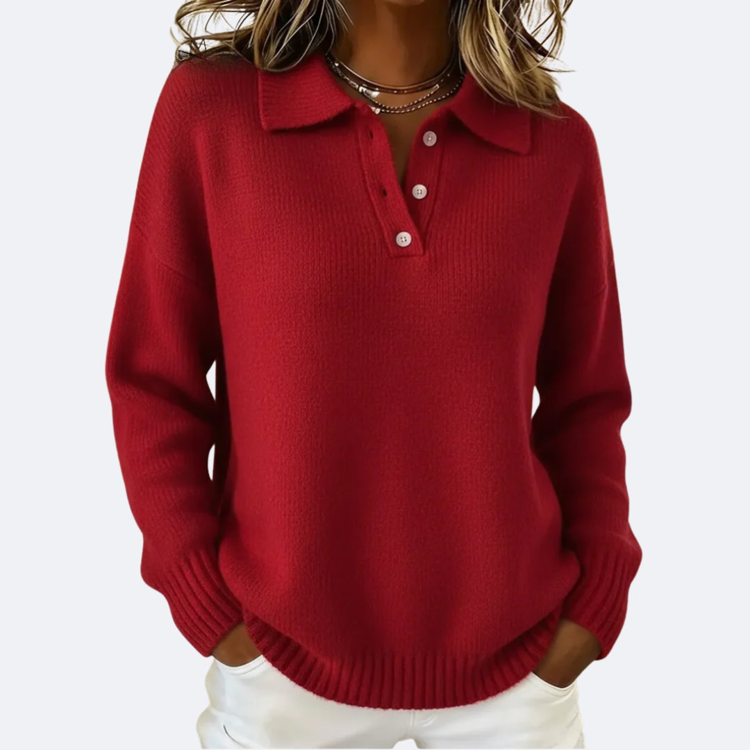 OLIVIA - Soft Knit Polo Collar Sweater
