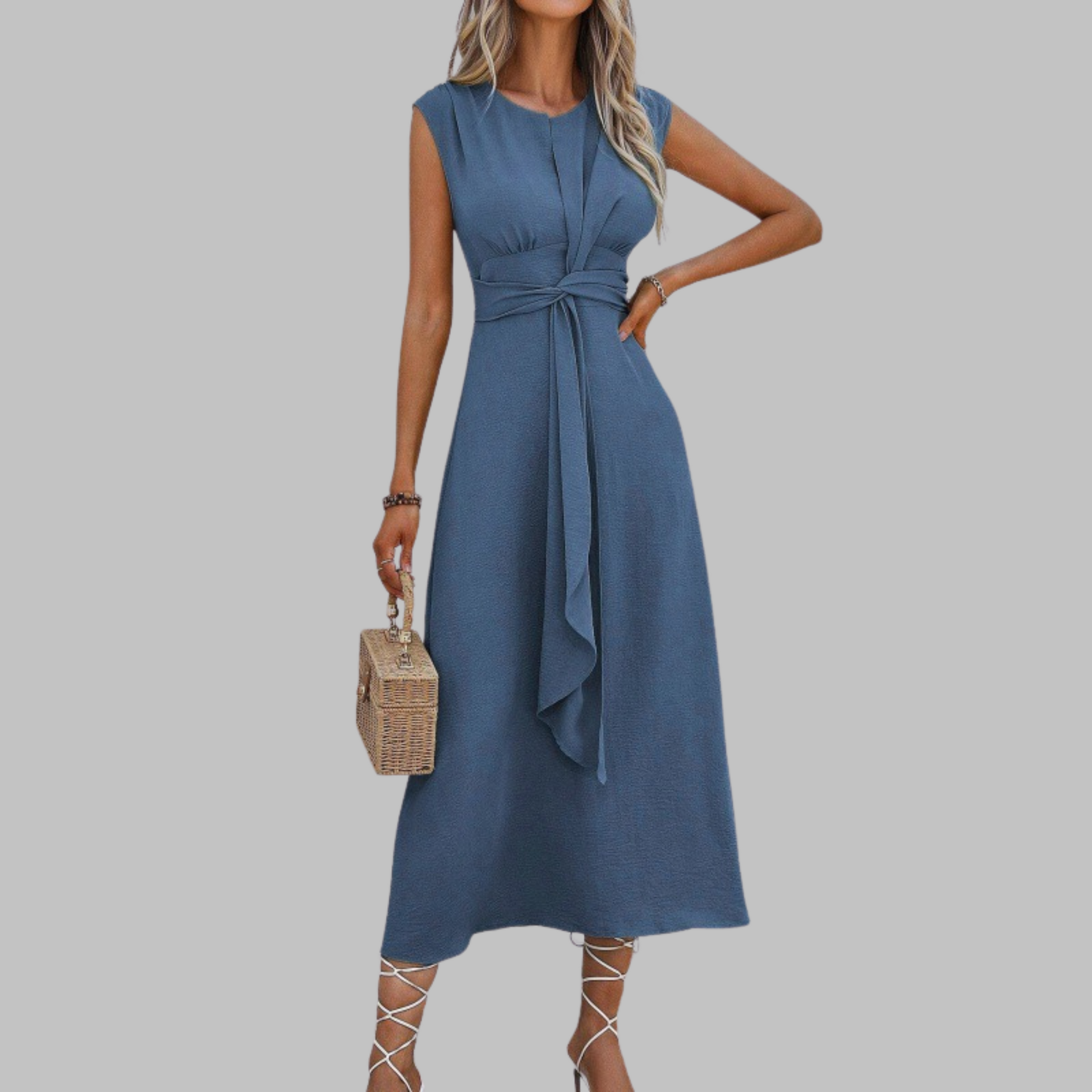 Elegant Long Sleeveless Dress with Round Neck - Chic Maxi Dress for Women