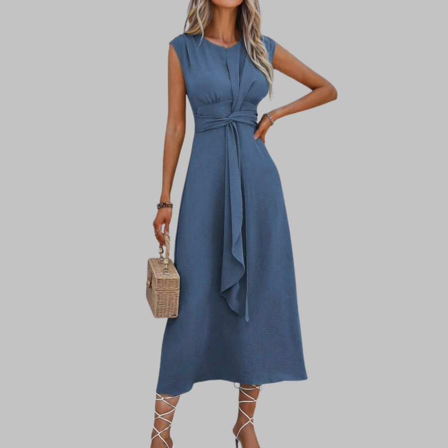 Elegant Long Sleeveless Dress with Round Neck - Chic Maxi Dress for Women