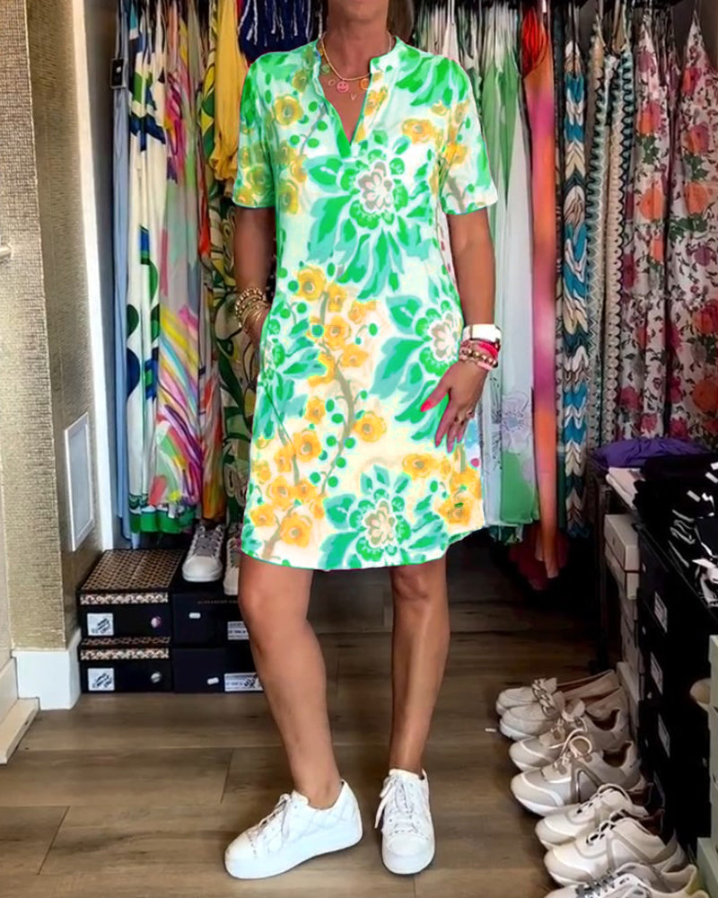 Ivendra | Short Sleeve Floral Print Dress
