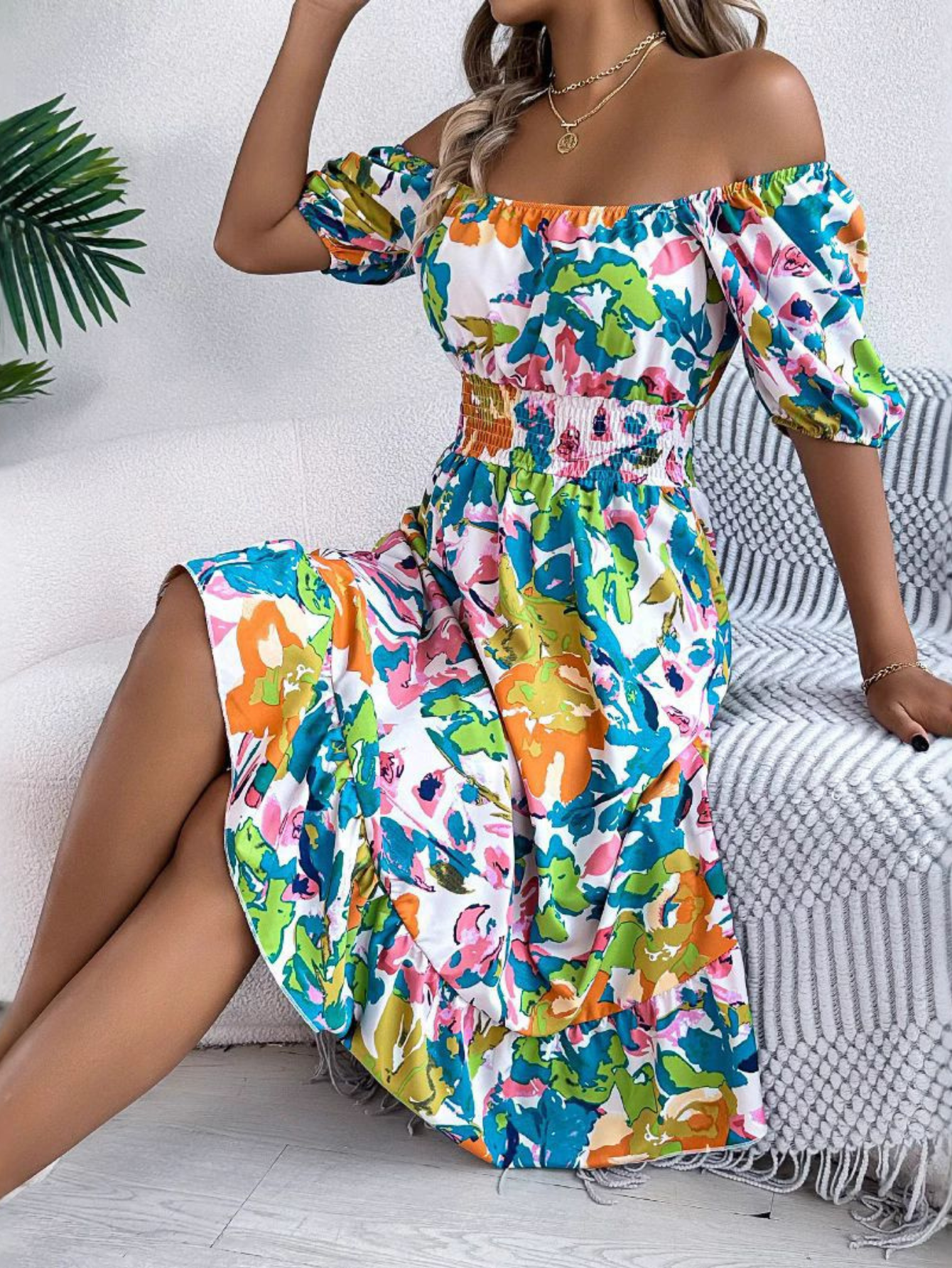 Clara | Women's Boho Off Shoulder Midi Dress